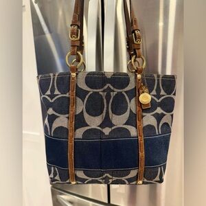 Coach y2k Denim Signature Canvas Tote Anniversary Stripe